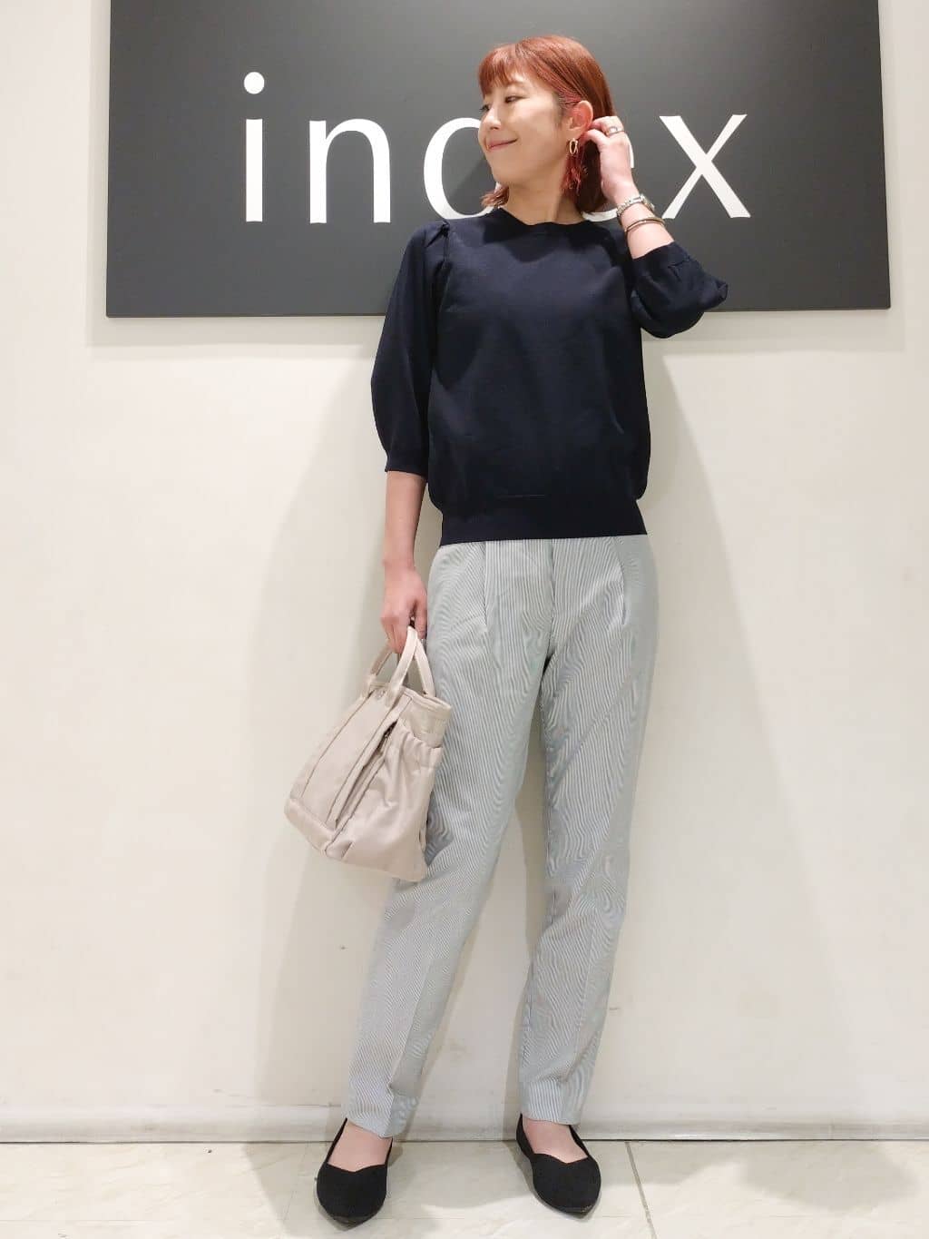 n.さんの「index｜◆《7色展開／XS-LLサイズ》クルーネックデザインスリーブニット【洗濯機洗い可】」を使ったコーディネート