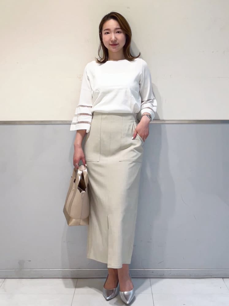 ミーさんの「index｜◆《6色展開》シアーボーダーフレアスリーブニット【洗濯機洗い可】」を使ったコーディネート