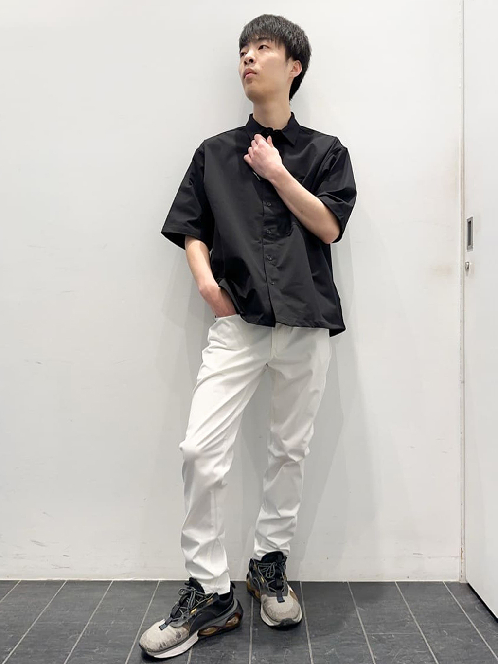 ちびちゃんさんの「THE SHOP TK｜◆パーフェクテックツイル5分袖シャツ【セットアップ可/吸水速乾/UVカット/アンチピリング】」を使ったコーディネート