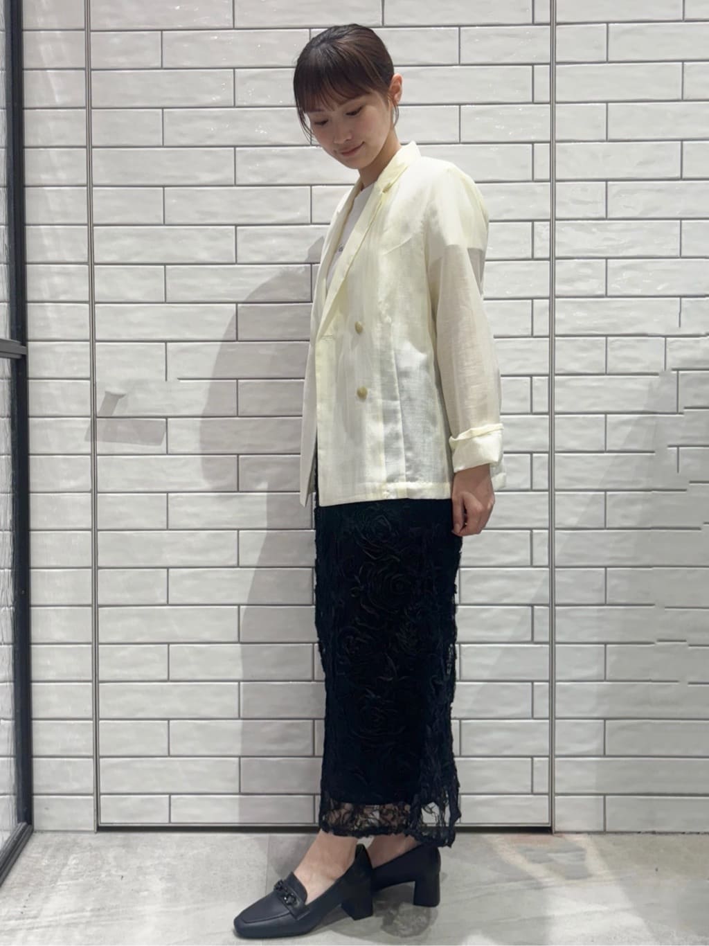 ranさんの「OPAQUE.CLIP｜麻調シアーダブルブレストテーラードジャケット【洗濯機洗い可】」を使ったコーディネート