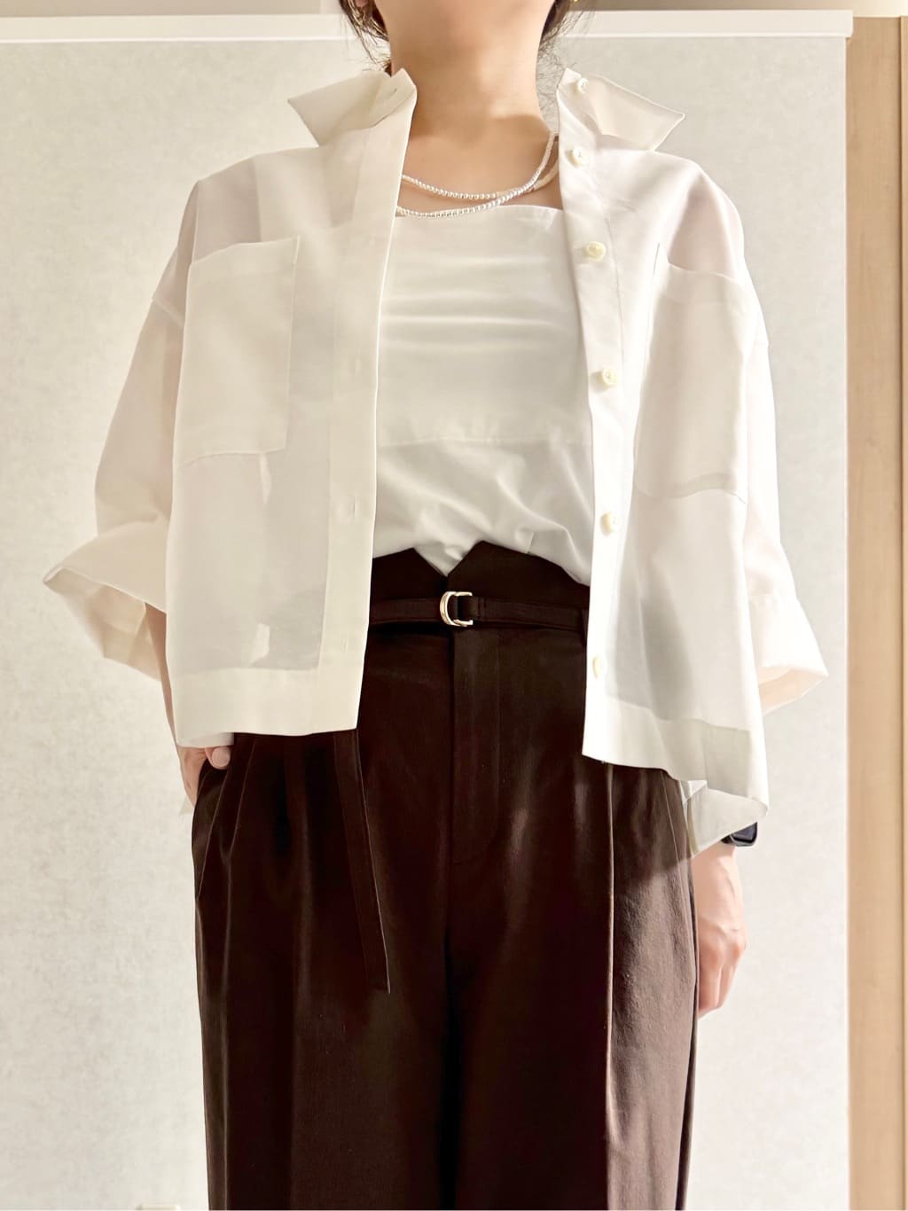 sayuさんの「UNTITLED｜◆【セットアップ可能】オーガンジーボクシーシャツ」を使ったコーディネート