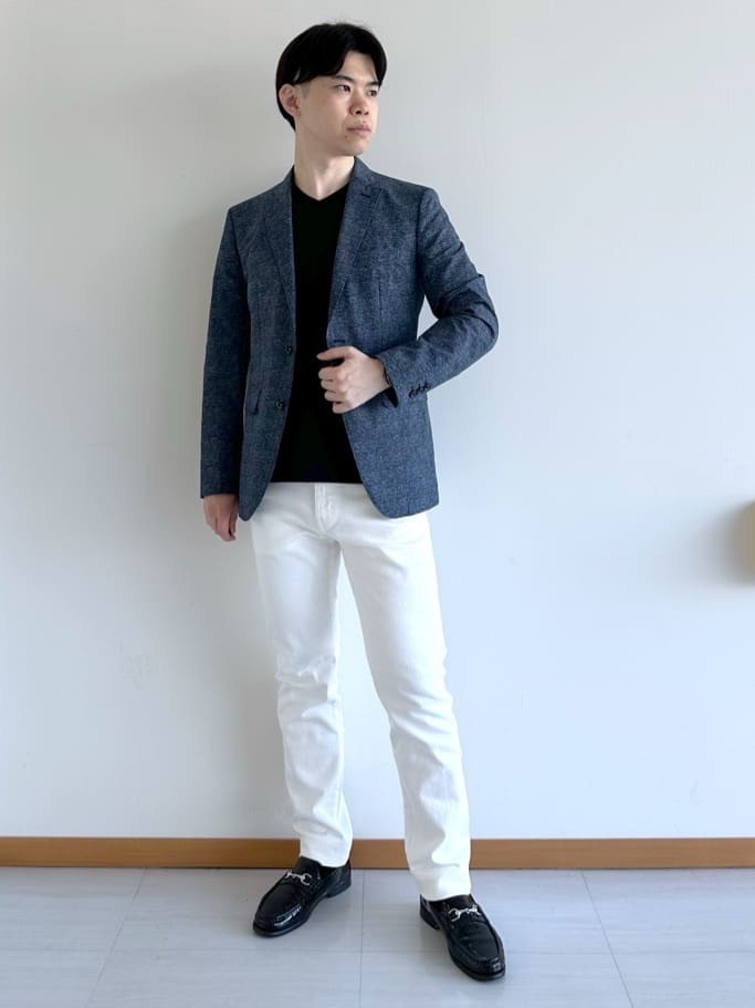 イッシーさんの「TAKEO KIKUCHI｜【抗菌防臭】COOL DOTS（R）ドビープリント ジャケット」を使ったコーディネート