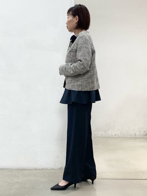 fujiさんの「THE SHOP TK｜◆【ONOFF活躍/セレモニー/通勤】ツイードノーカラージャケット/洗える」を使ったコーディネート
