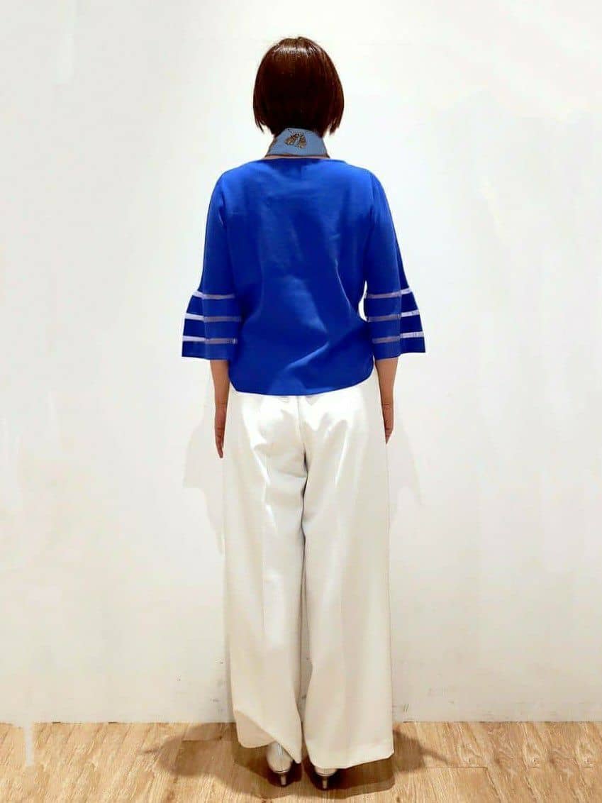 SHIMAKOさんの「OPAQUE.CLIP｜◆《6色展開》シアーボーダーフレアスリーブニット【洗濯機洗い可】」を使ったコーディネート