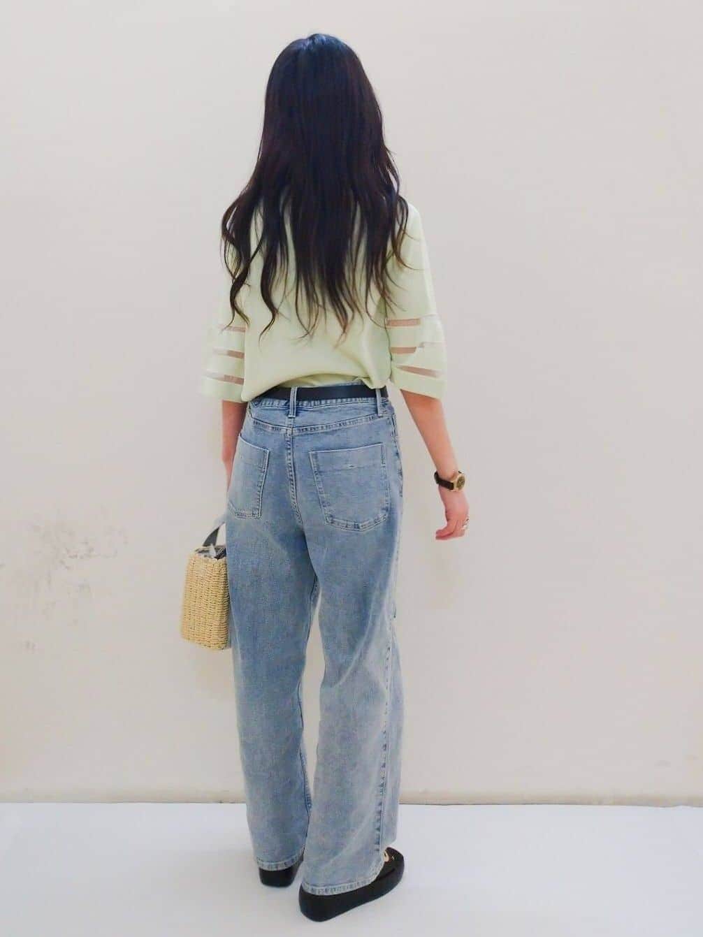 yuriさんの「OPAQUE.CLIP｜◆《6色展開》シアーボーダーフレアスリーブニット【洗濯機洗い可】」を使ったコーディネート