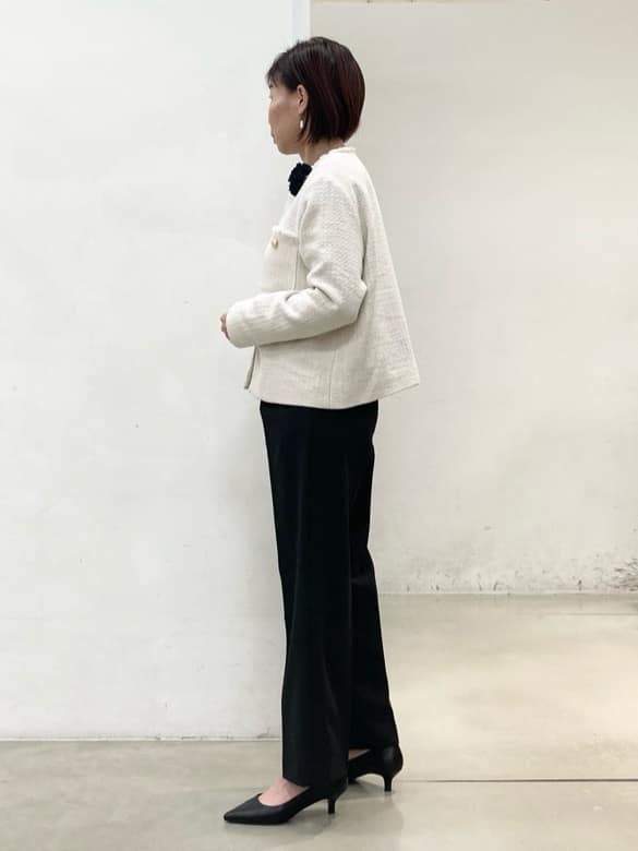 fujiさんの「THE SHOP TK｜◆【ONOFF活躍/セレモニー/通勤】ツイードノーカラージャケット/洗える」を使ったコーディネート