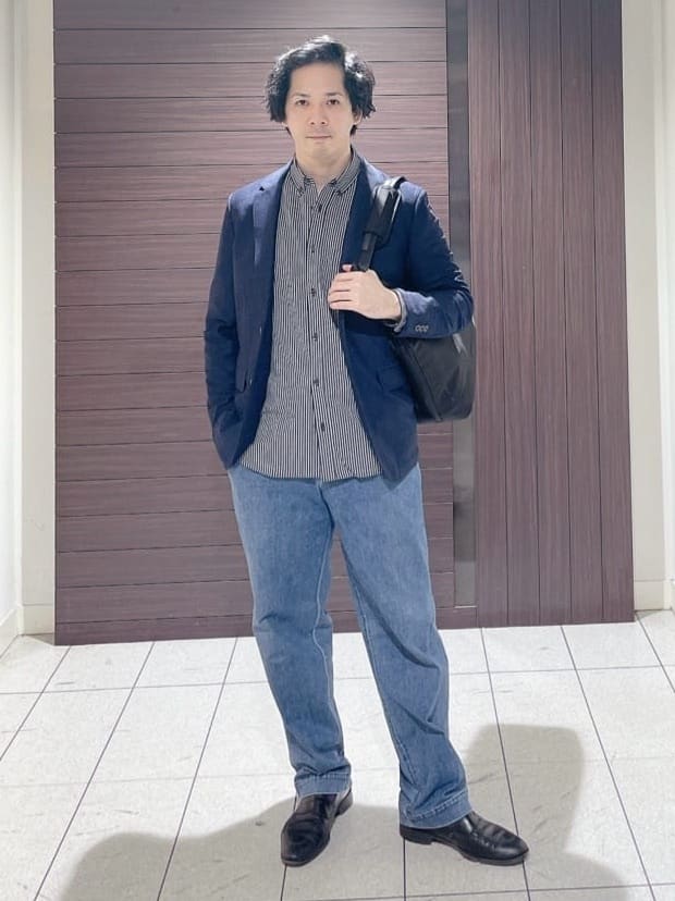 ToyoPさんの「TAKEO KIKUCHI｜【抗菌防臭/シーズンレス】シアサッカー ジャージシャツ」を使ったコーディネート
