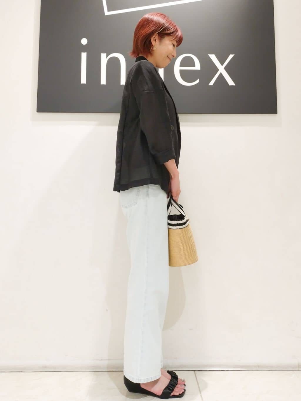 n.さんの「index｜麻調シアーダブルブレストテーラードジャケット【洗濯機洗い可】」を使ったコーディネート