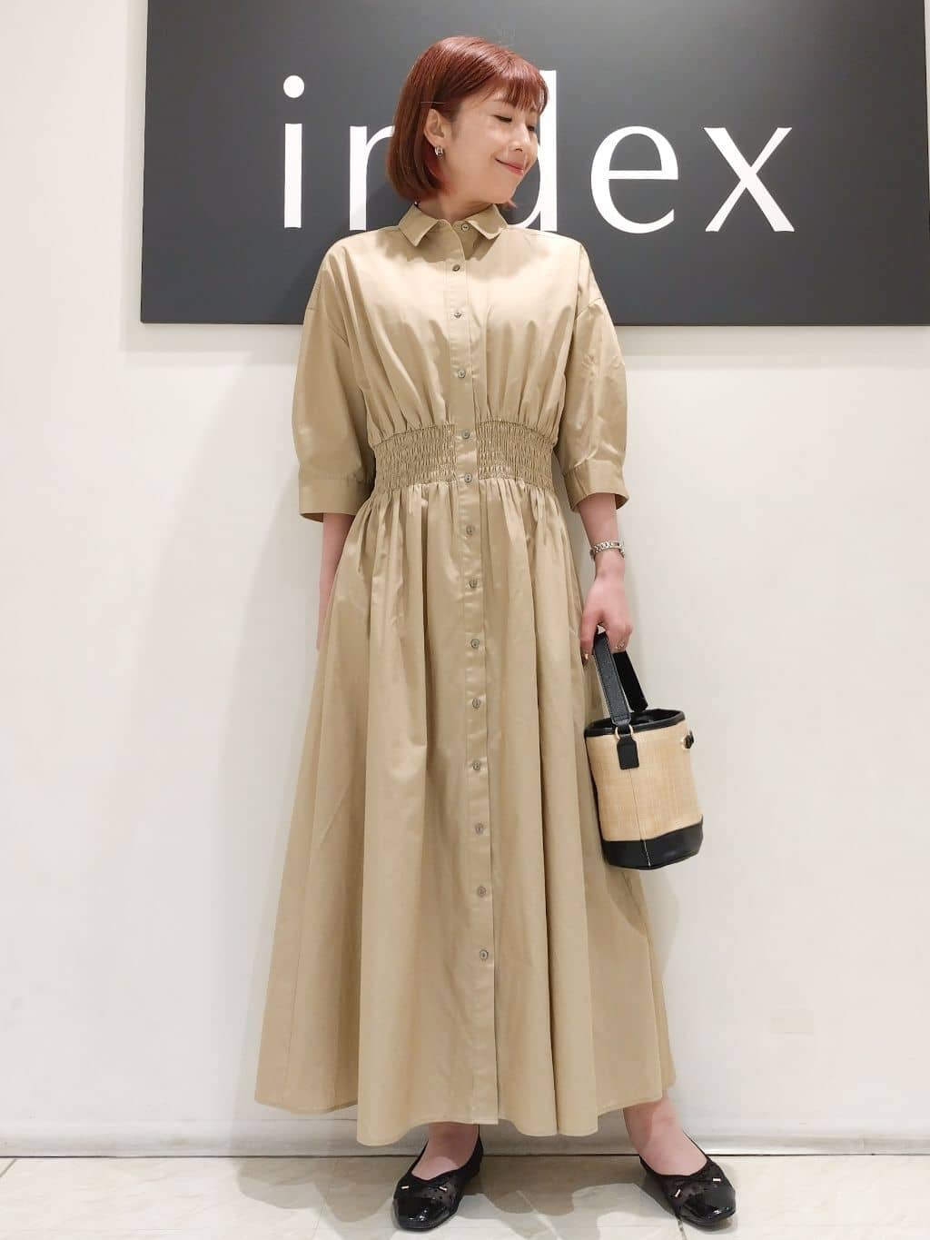 n.さんの「index｜◆《5色展開》フィット＆フレアシャツワンピース【洗濯機洗い可】」を使ったコーディネート