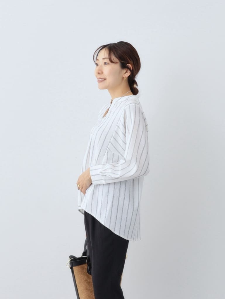 YUさんの「INDIVI｜◆【洗える／凹凸素材】ブラウスライク デザインジャージトップス」を使ったコーディネート
