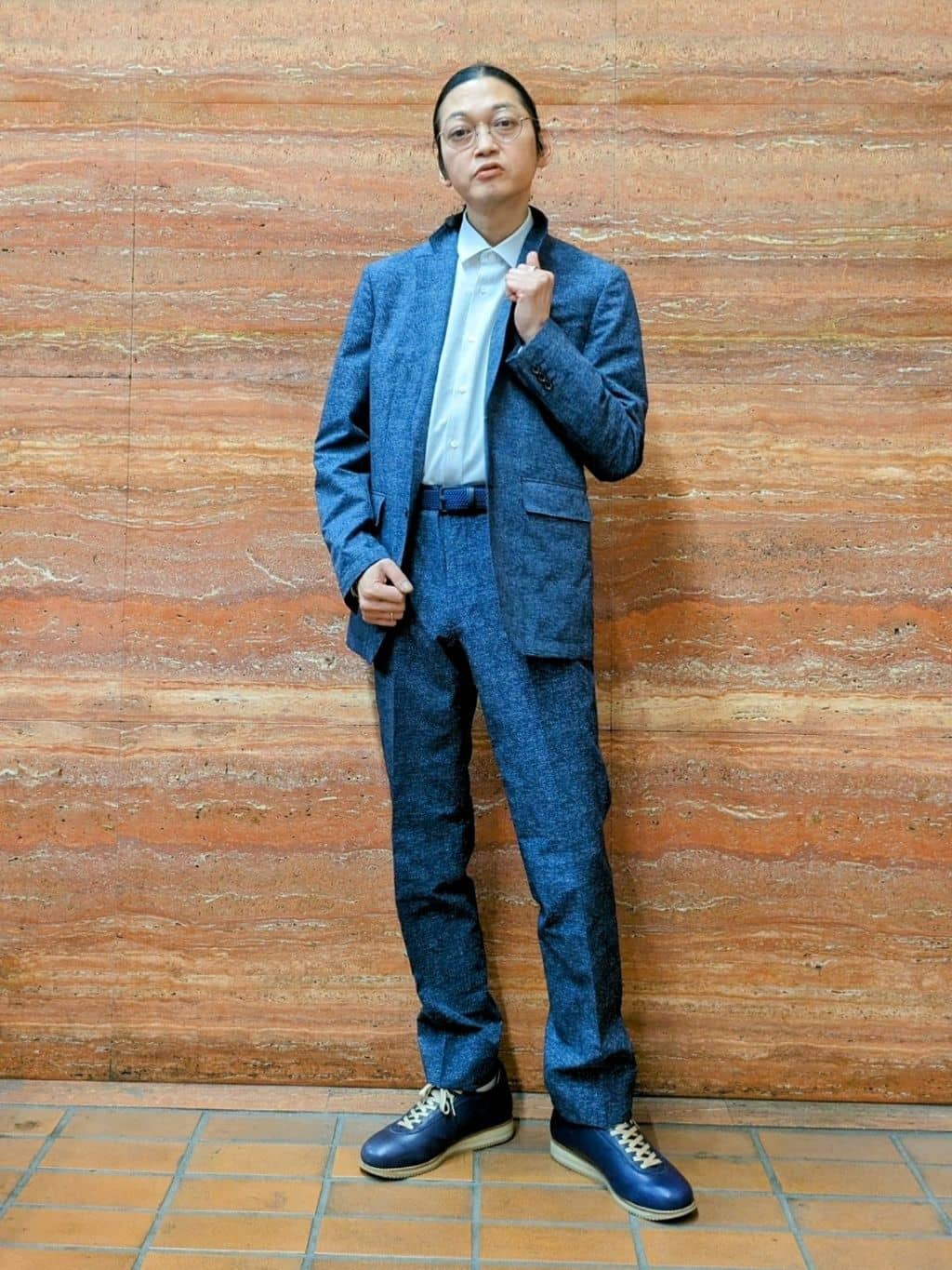 かしげるさんの「TAKEO KIKUCHI｜【抗菌防臭】COOL DOTS（R）ドビープリント ジャケット」を使ったコーディネート