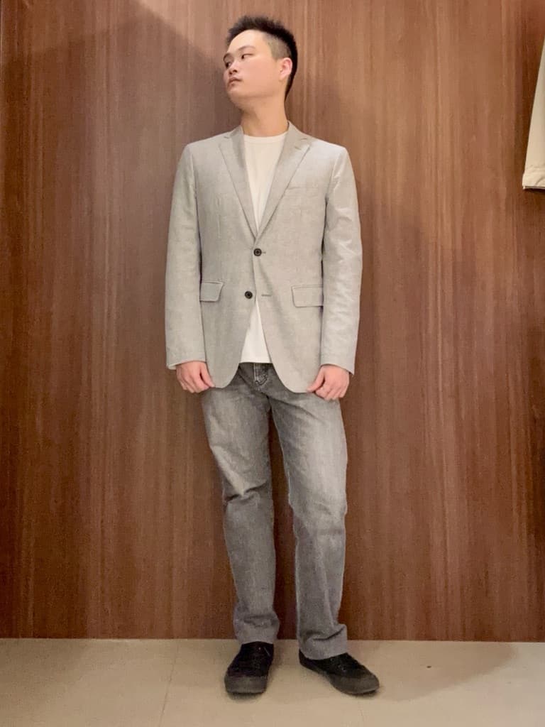 中村さんの「TAKEO KIKUCHI｜【抗菌防臭】COOL DOTS（R）ドビープリント ジャケット」を使ったコーディネート