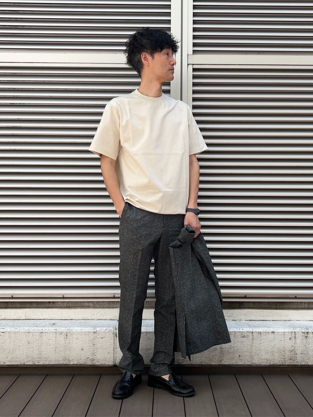 mutoさんの「TAKEO KIKUCHI｜【抗菌防臭】COOL DOTS（R）ドビープリント ジャケット」を使ったコーディネート