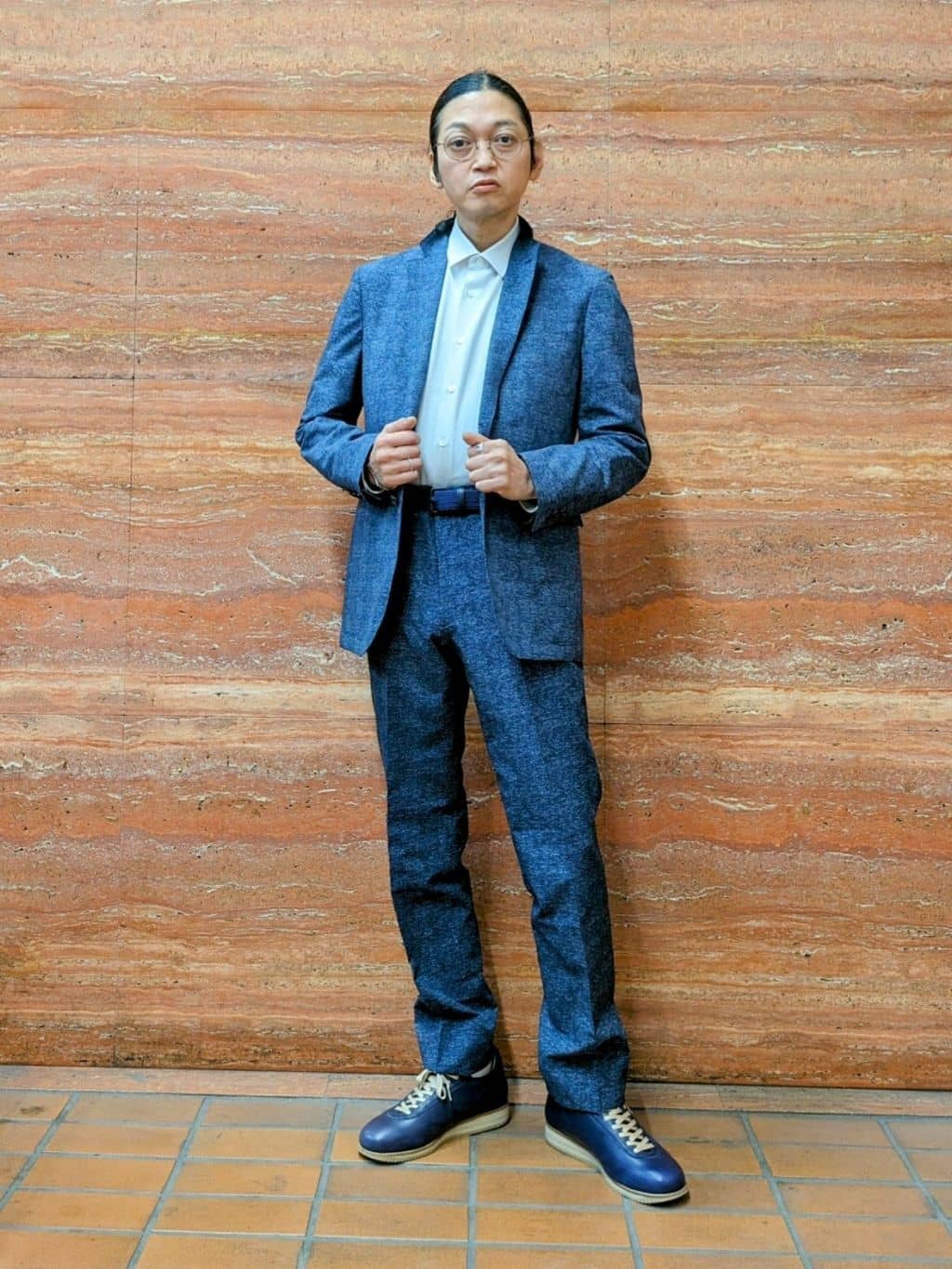 かしげるさんの「TAKEO KIKUCHI｜【抗菌防臭】COOL DOTS（R）ドビープリント ジャケット」を使ったコーディネート