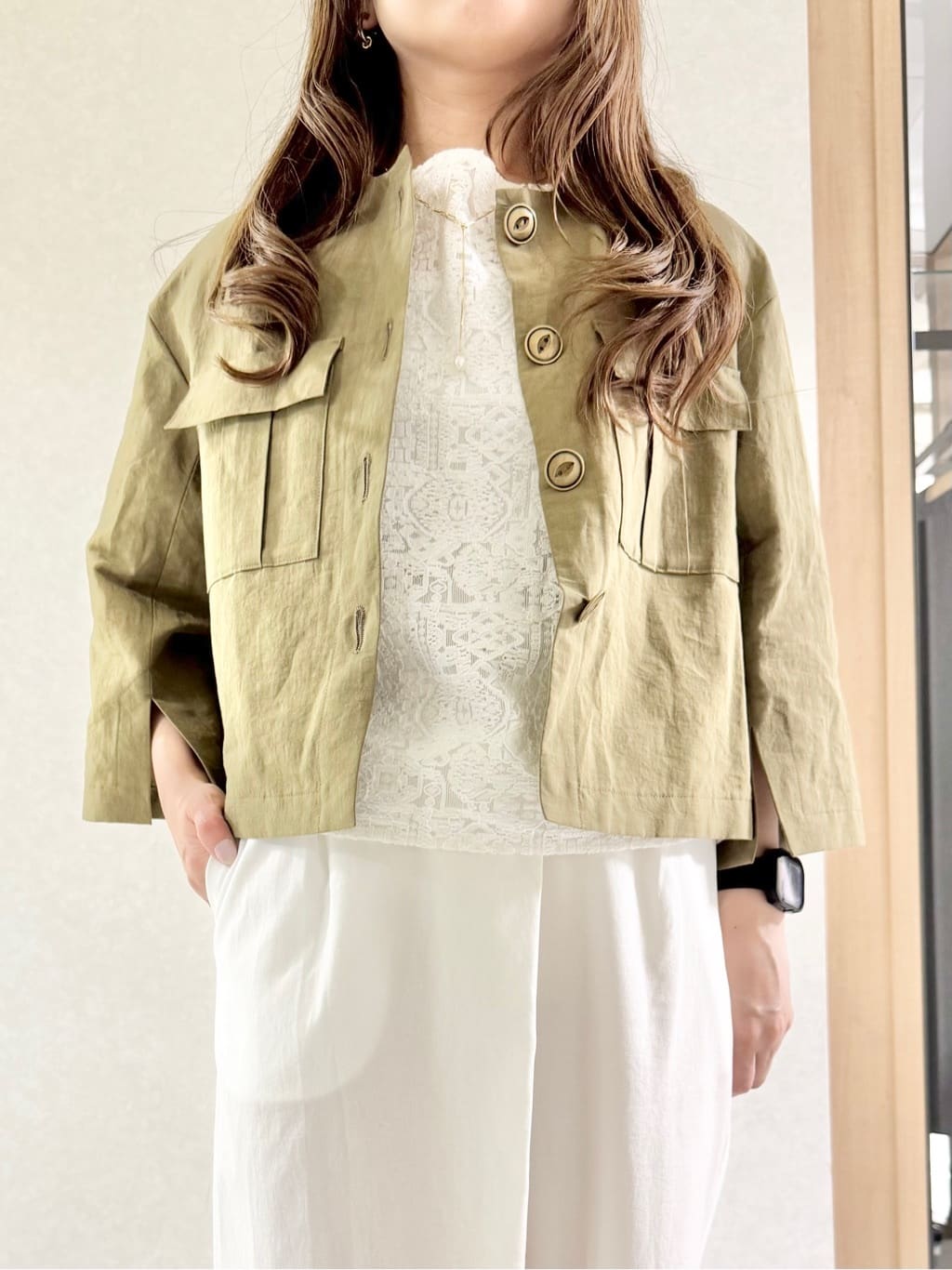 sayuさんの「UNTITLED｜◆【トレンド/七分袖】タイプライター ノーカラージャケット」を使ったコーディネート