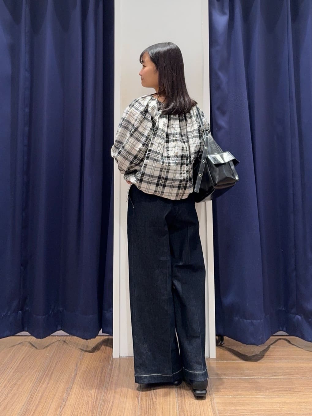 cherryさんの「THE SHOP TK｜◆チェックギャザーブラウス【洗える】」を使ったコーディネート