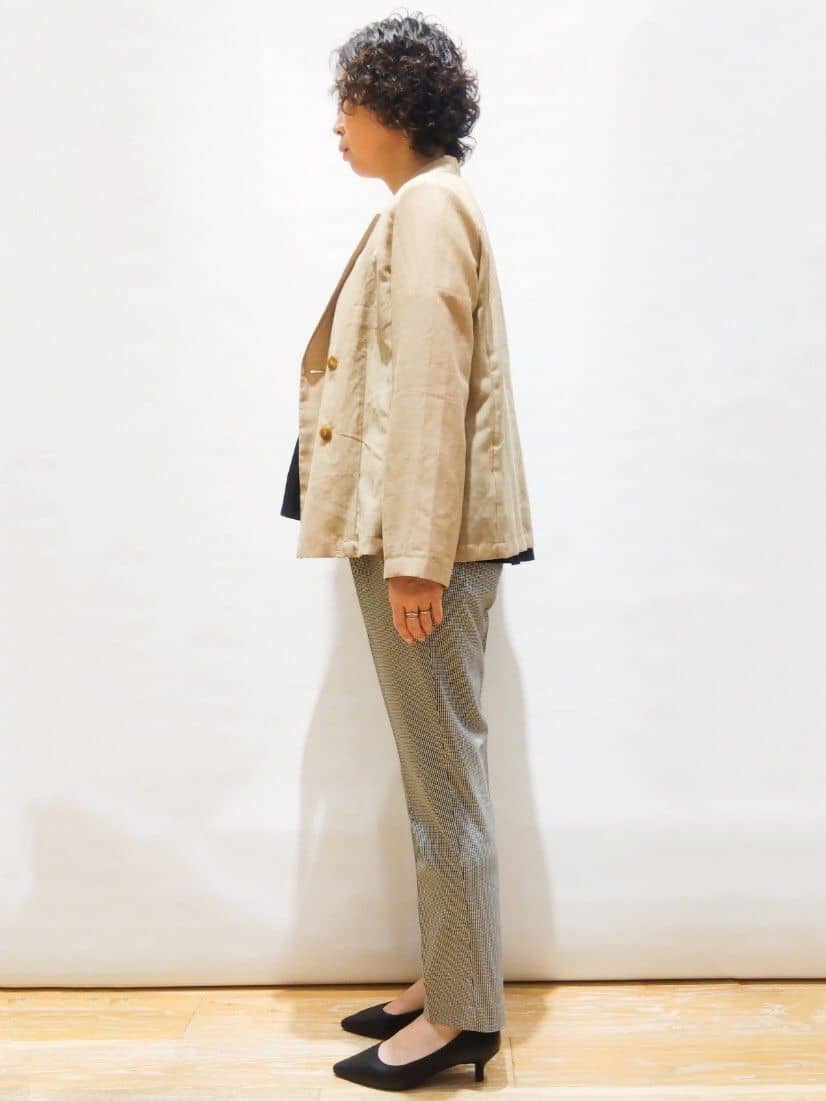ぽんさんの「OPAQUE.CLIP｜麻調シアーダブルブレストテーラードジャケット【洗濯機洗い可】」を使ったコーディネート