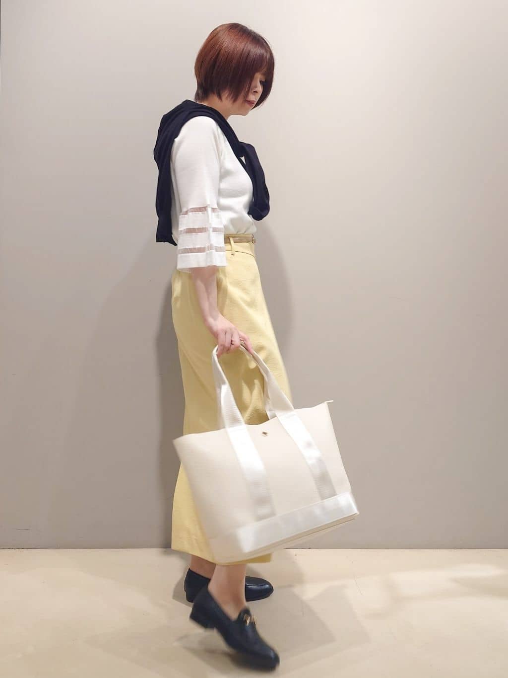 me：)さんの「OPAQUE.CLIP｜◆《6色展開》シアーボーダーフレアスリーブニット【洗濯機洗い可】」を使ったコーディネート
