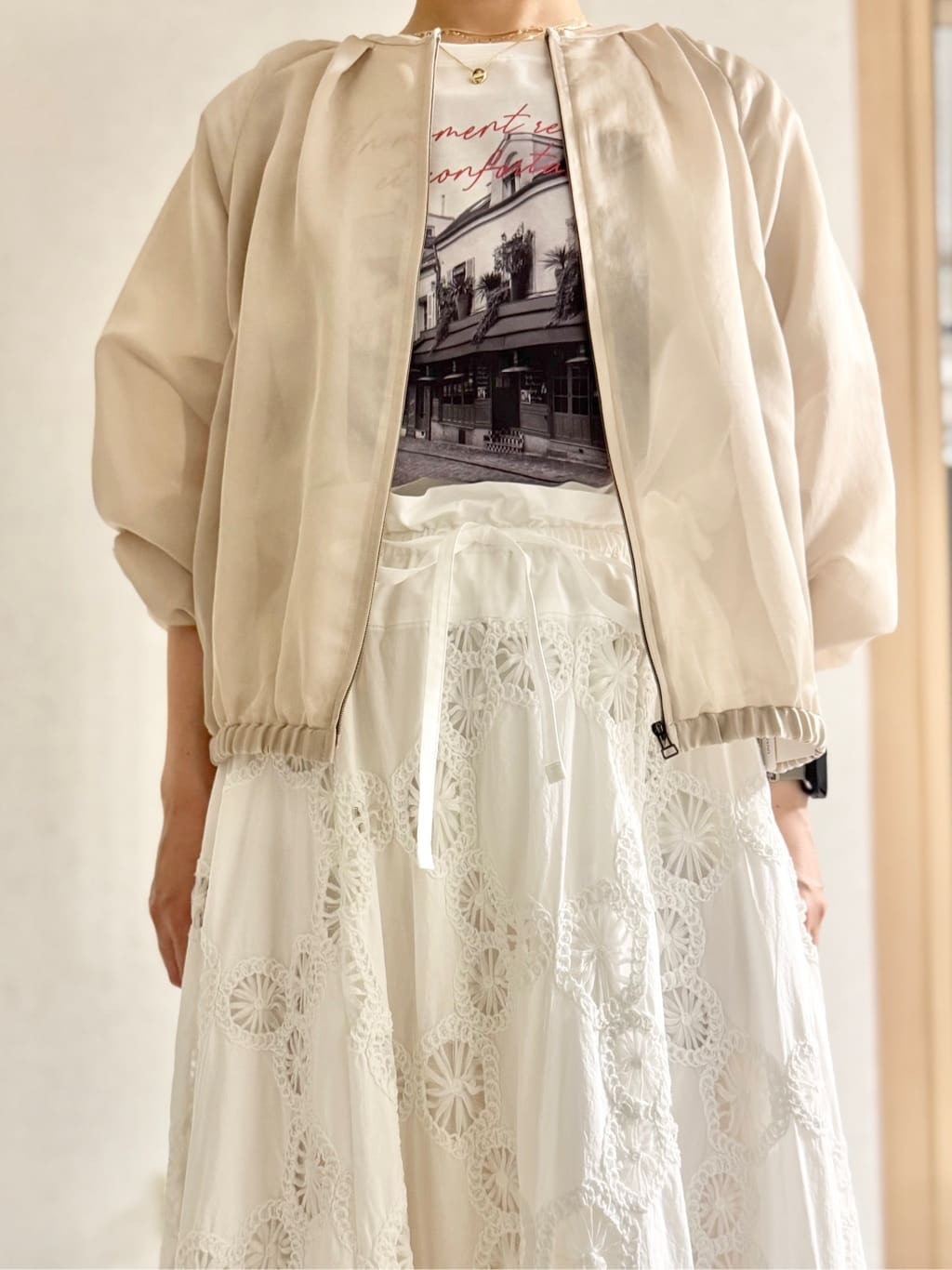 sayuさんの「UNTITLED｜◆【トレンド/洗える/軽い】シアーブルゾン」を使ったコーディネート