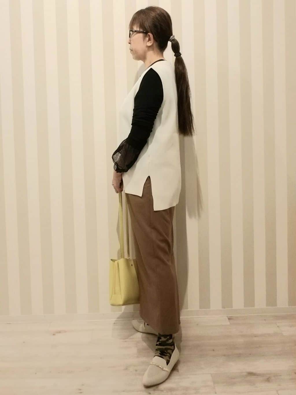 nonaさんの「SHOO･LA･RUE｜◆【S-LL】重ね着コーデで差をつける お袖チュールリブトップス」を使ったコーディネート