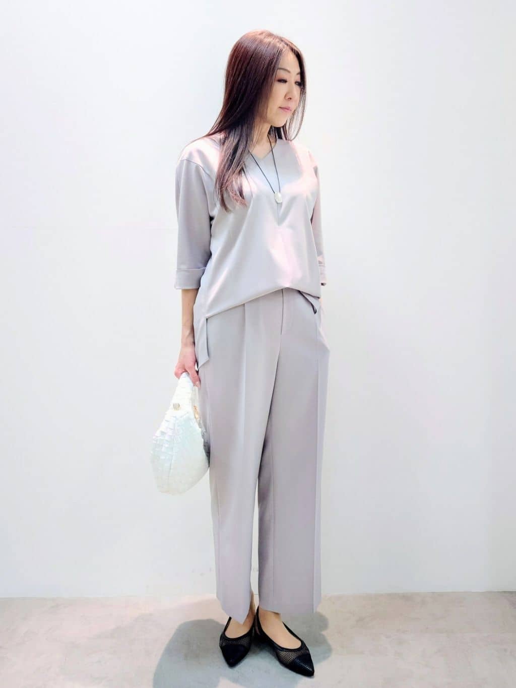 yoshiさんの「Reflect｜◆【マシンウォッシュ可／セットアップ可能】ストレートシルエットパンツ」を使ったコーディネート