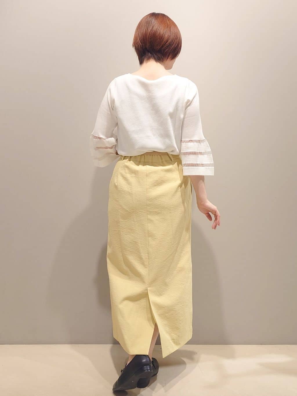 me：)さんの「OPAQUE.CLIP｜◆《6色展開》シアーボーダーフレアスリーブニット【洗濯機洗い可】」を使ったコーディネート