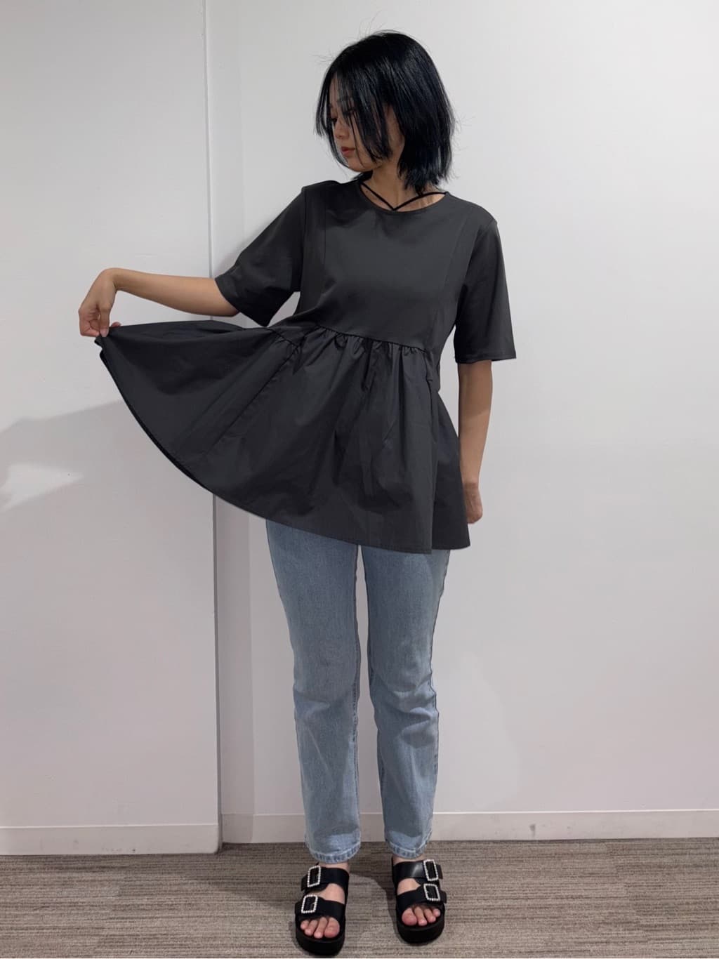 Ricoさんの「OPAQUE.CLIP｜◆ペプラムドッキングカットソー【洗濯機洗い可】」を使ったコーディネート