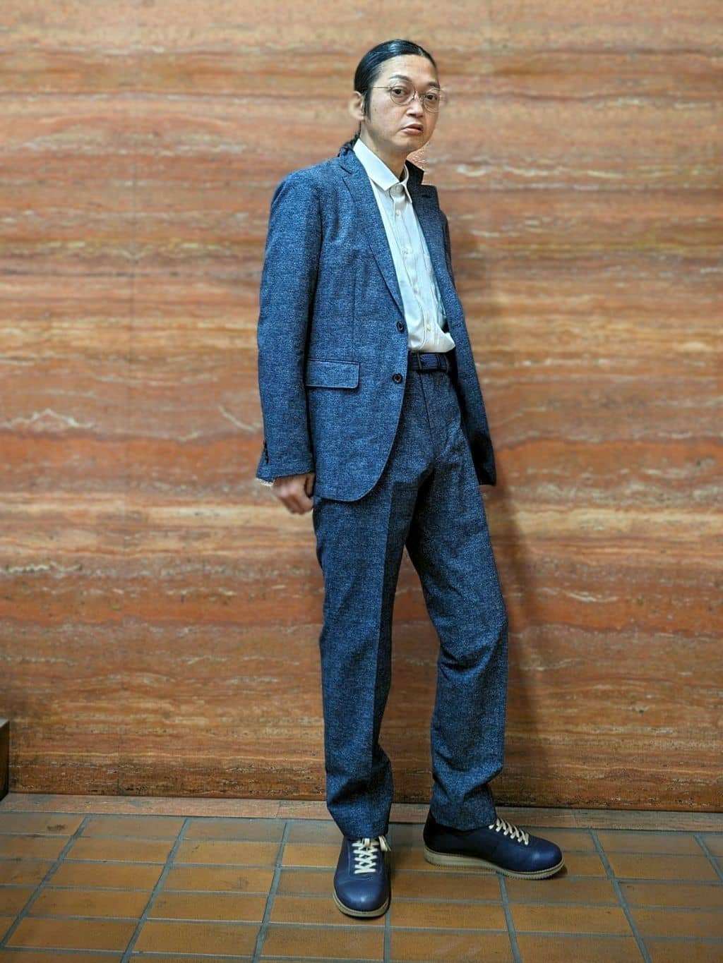 かしげるさんの「TAKEO KIKUCHI｜【抗菌防臭】COOL DOTS（R）ドビープリント ジャケット」を使ったコーディネート