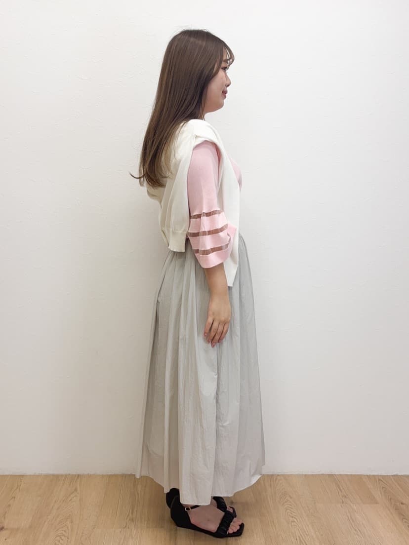 Haruさんの「OPAQUE.CLIP｜◆《6色展開》シアーボーダーフレアスリーブニット【洗濯機洗い可】」を使ったコーディネート