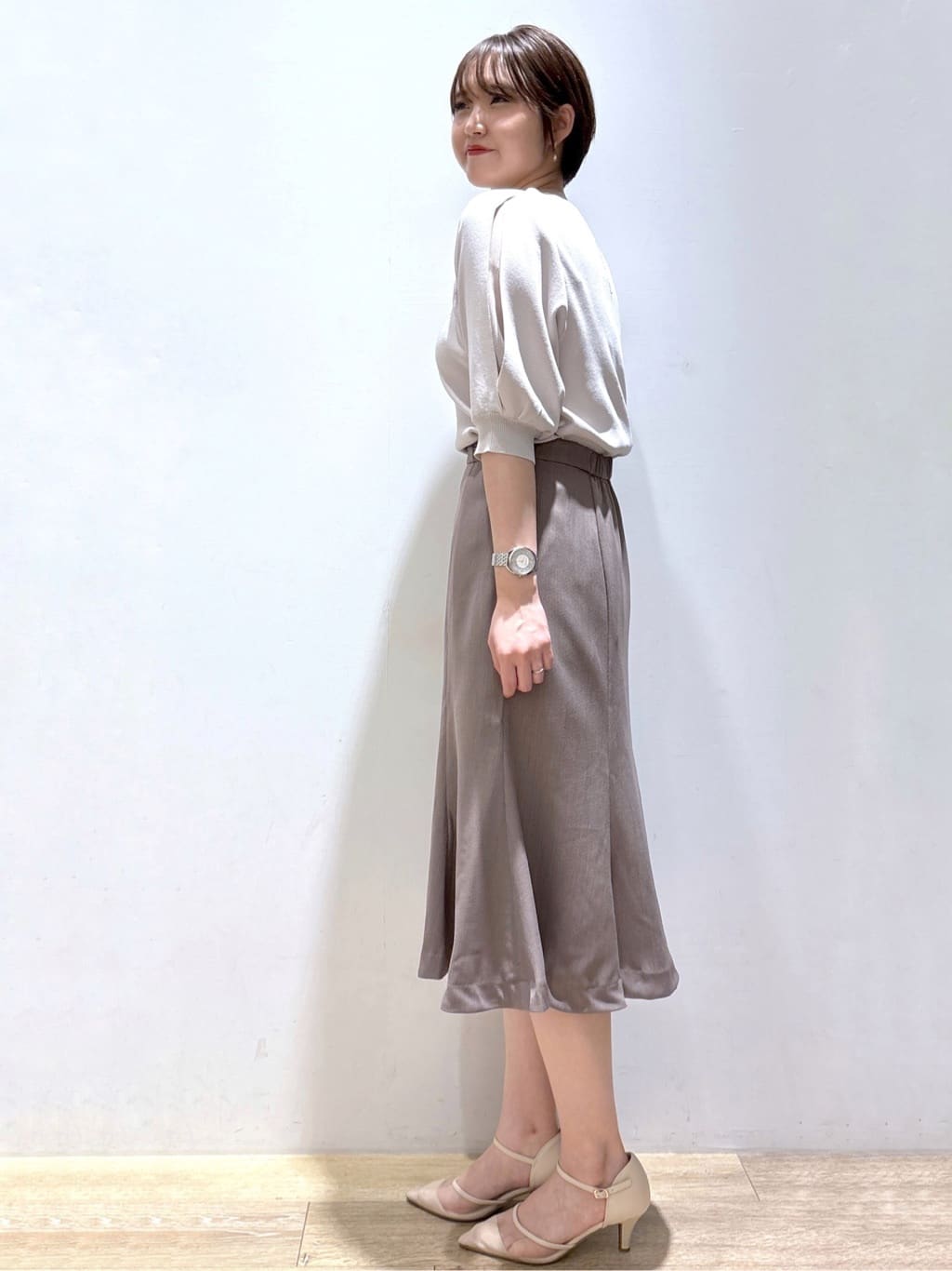 mizukiさんの「index｜《6色展開／XS-LLサイズ》ドライタッチ デザインスリーブニット【洗濯機洗い可／接触冷感／抗ピル】」を使ったコーディネート