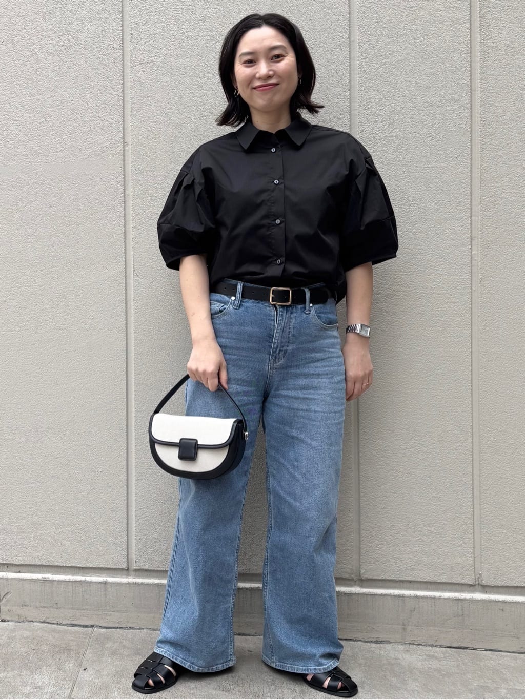 mhさんの「OPAQUE.CLIP｜スクエアバックルワイドベルト」を使ったコーディネート