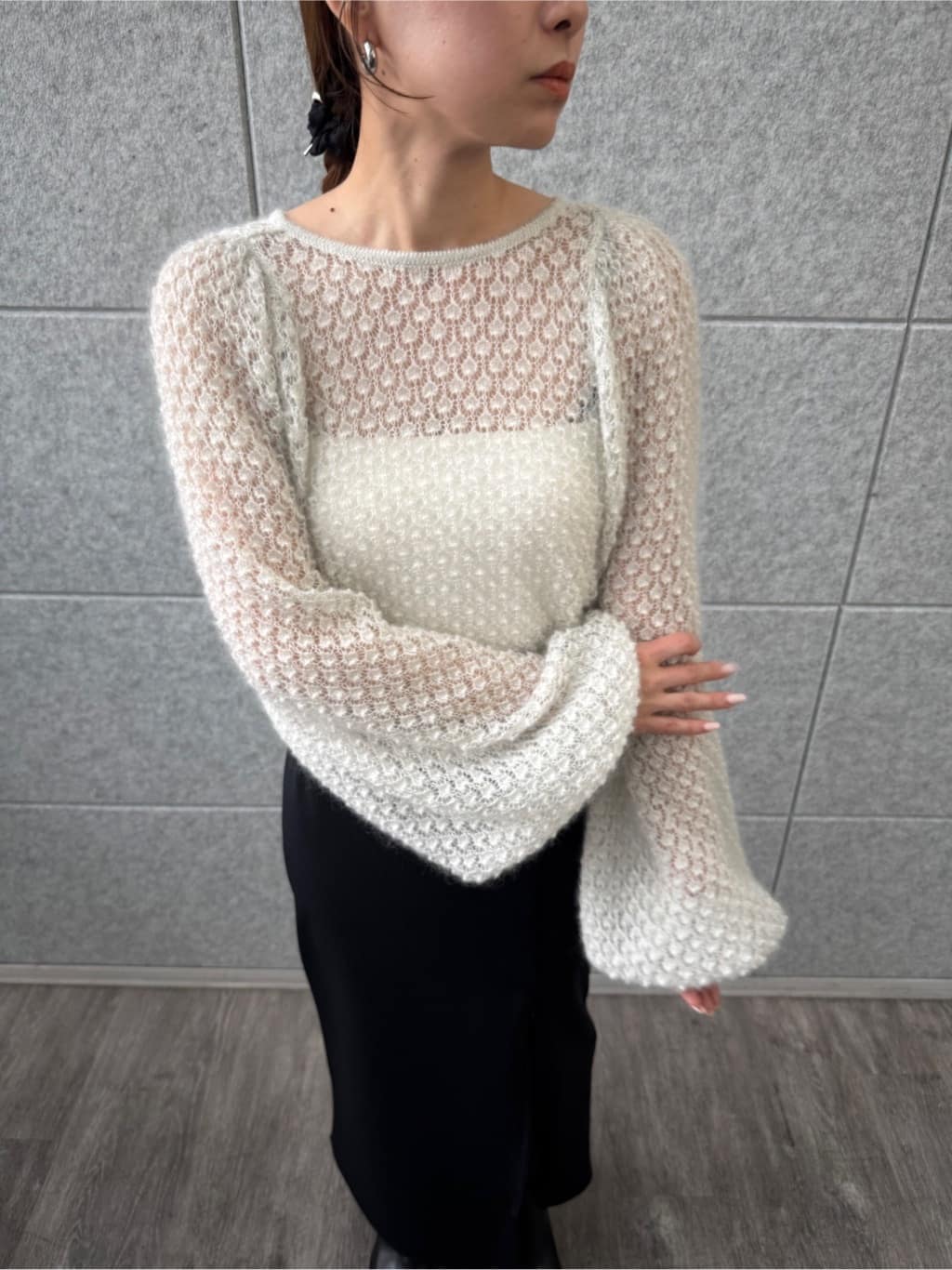 designer yukaさんの「CODE A｜2way sheer mohair pullover」を使ったコーディネート