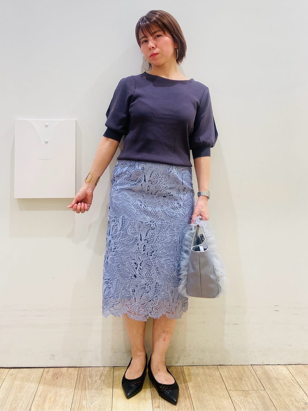 YUKOさんの「index｜《6色展開／XS-LLサイズ》ドライタッチ デザインスリーブニット【洗濯機洗い可／接触冷感／抗ピル】」を使ったコーディネート