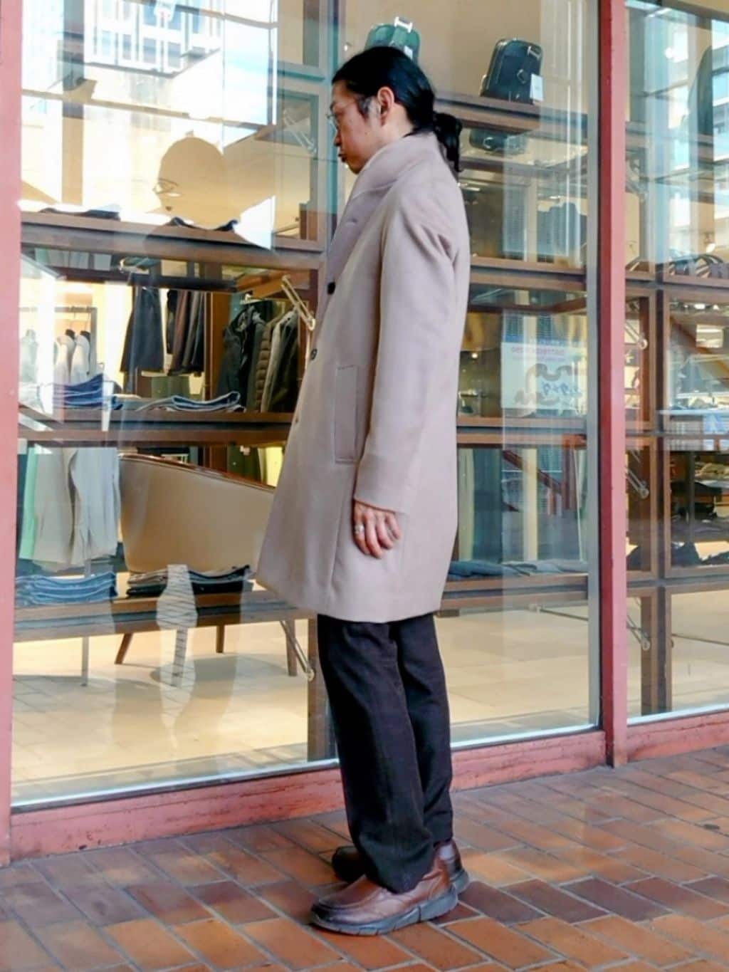 かしげるさんの「TAKEO KIKUCHI｜【ウールカシミヤブレンド】ビーバー調 スタンドカラー コート」を使ったコーディネート