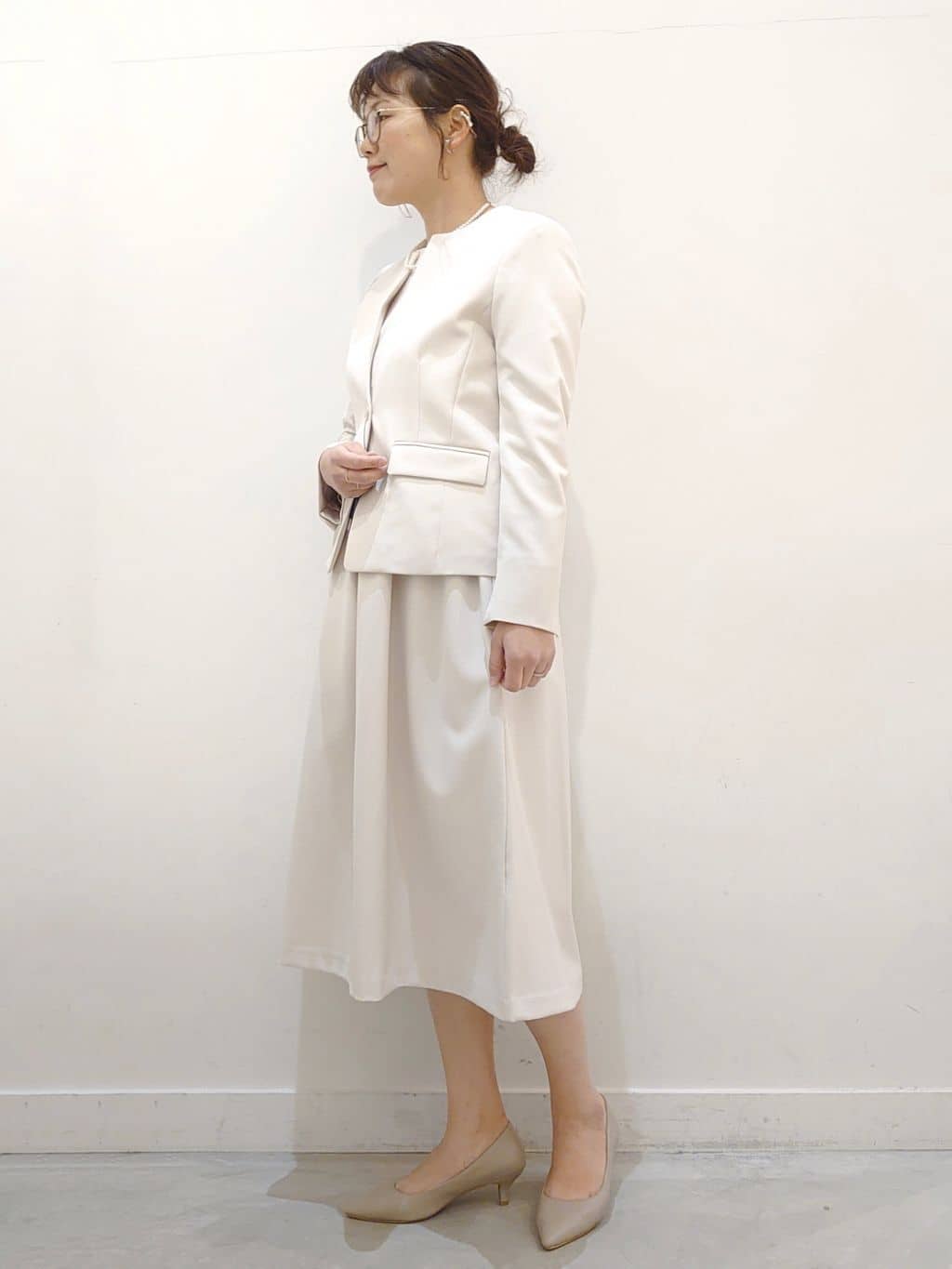 minamiさんの「OPAQUE.CLIP｜◆《通勤セットアップ対応》キーネックジャケットダブルクロス【洗濯機洗い可】」を使ったコーディネート