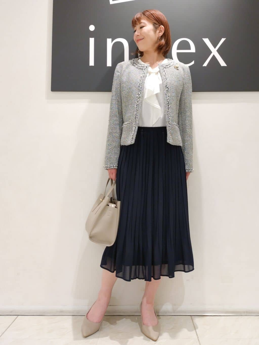n.さんの「index｜◆＜通勤・セレモニー／セットアップ対応＞ノーカラーツイードジャケット【洗える】」を使ったコーディネート