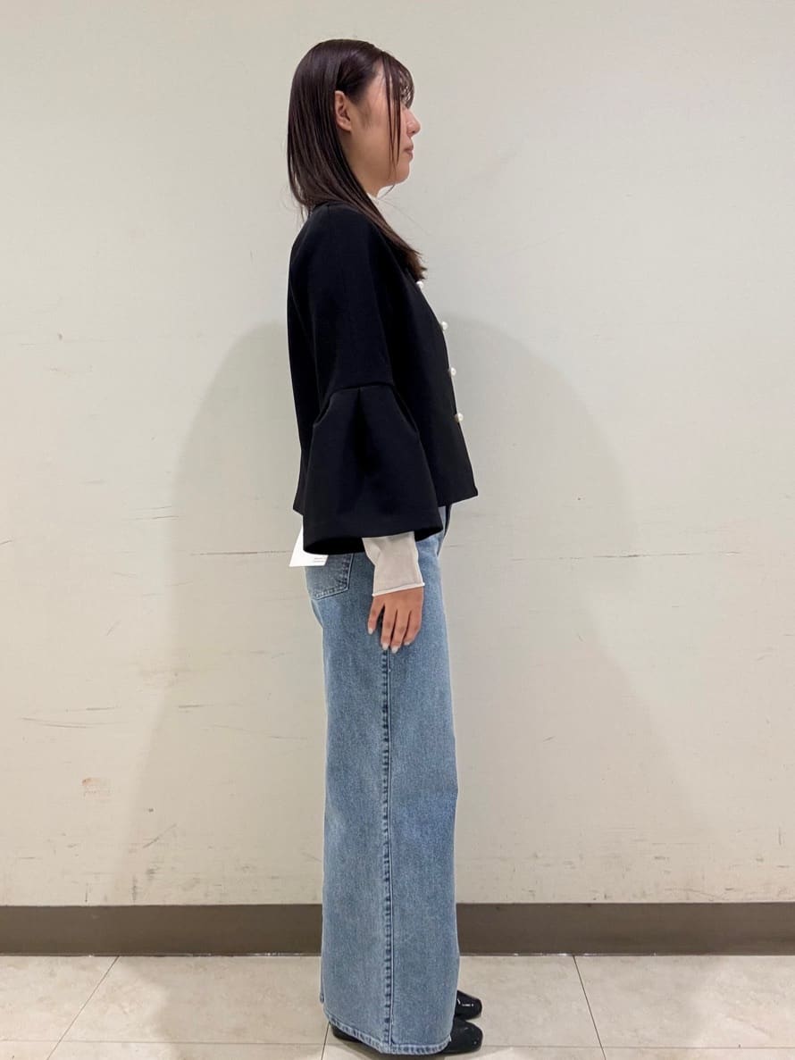 ななさんの「OPAQUE.CLIP｜◆《通勤対応/セットアップ対応》パール調ボタンフレアスリーブジャケット【洗濯機洗い可】」を使ったコーディネート