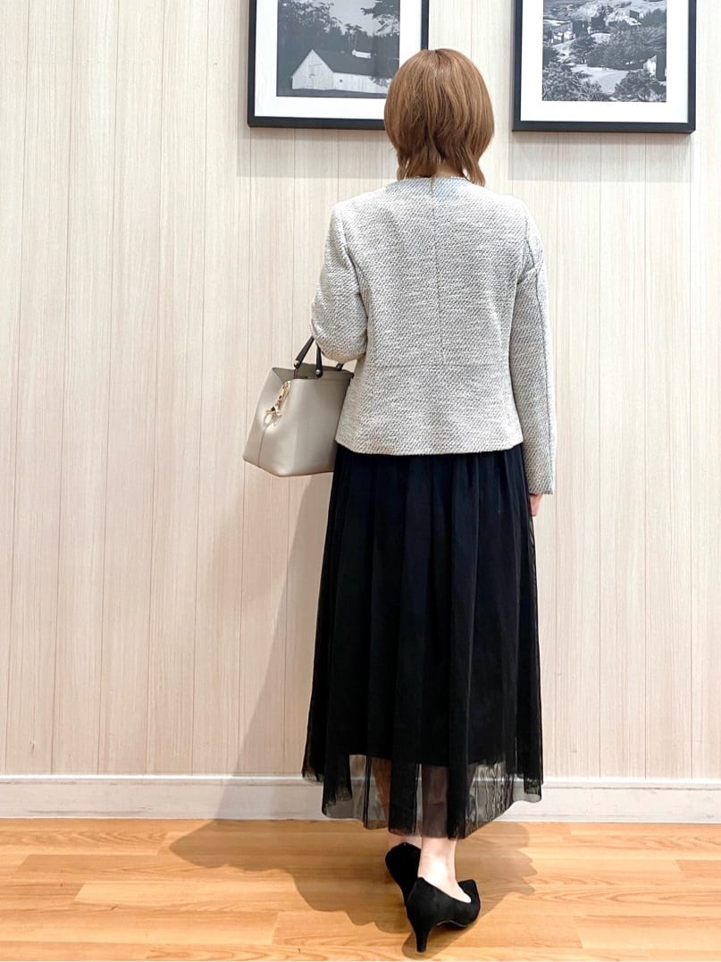 ユ（yu）さんの「SHOO･LA･RUE｜◆【S-3L】セレモニーからデイリーにも 軽くて柔らかくて着心地の良い カットツイードジャケット」を使ったコーディネート