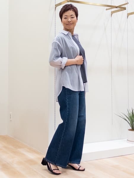 シュウコさんの「grove｜【Lee&times;grove別注】WIDE DENIM PANTS」を使ったコーディネート