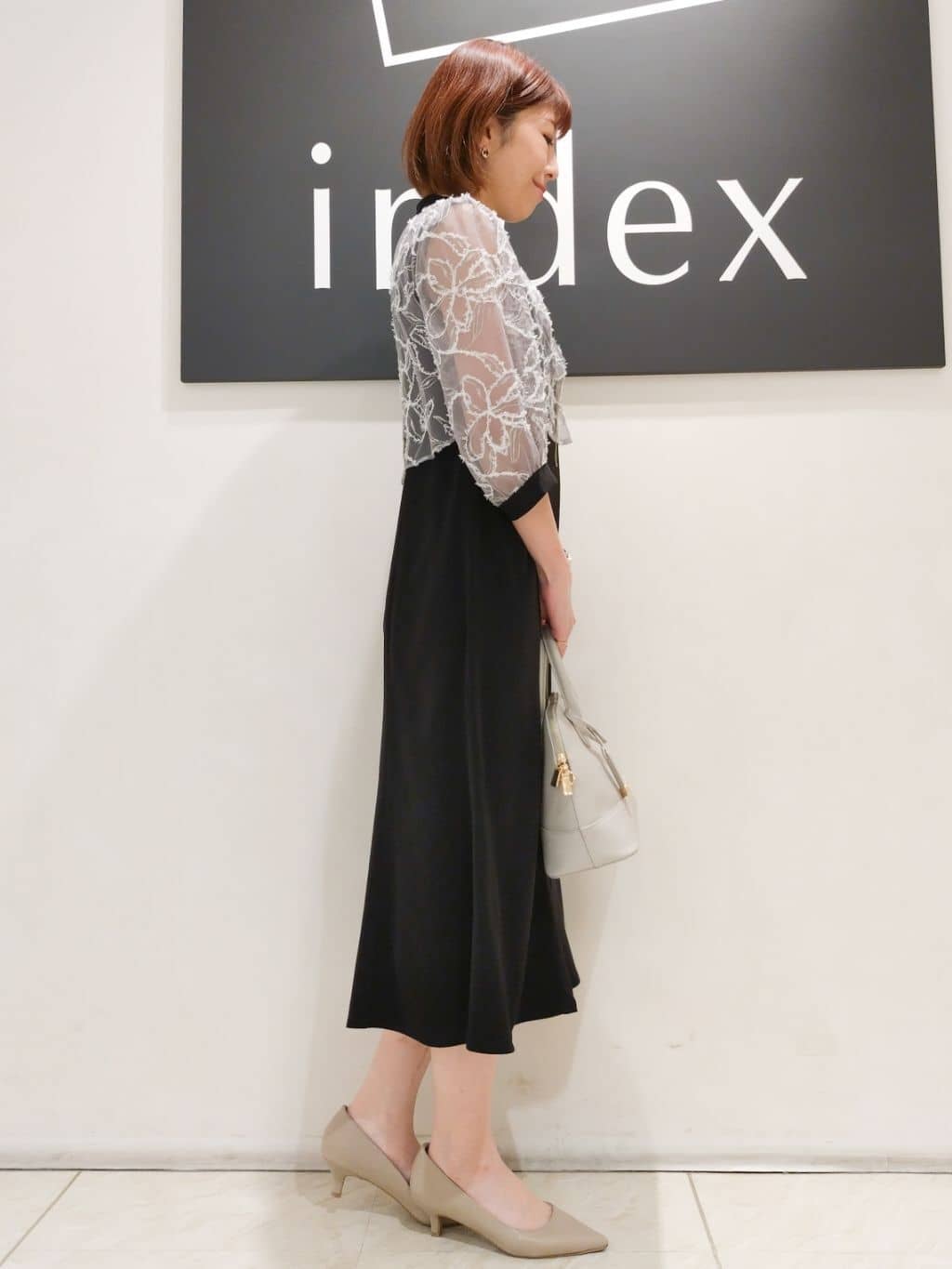 n.さんの「index｜◆フラワーチュールドッキングフレアワンピース【洗濯機洗い可】」を使ったコーディネート