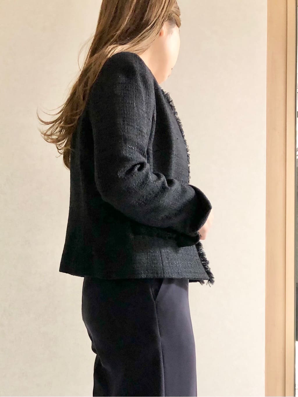 sayuさんの「UNTITLED｜◆【入卒/セレモニー/通勤】ラメツイード ノーカラージャケット」を使ったコーディネート