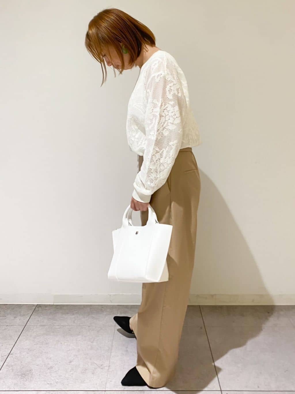 yosiさんの「OPAQUE.CLIP｜◆フワラー柄シアーメッシュニット【洗濯機洗い可】」を使ったコーディネート