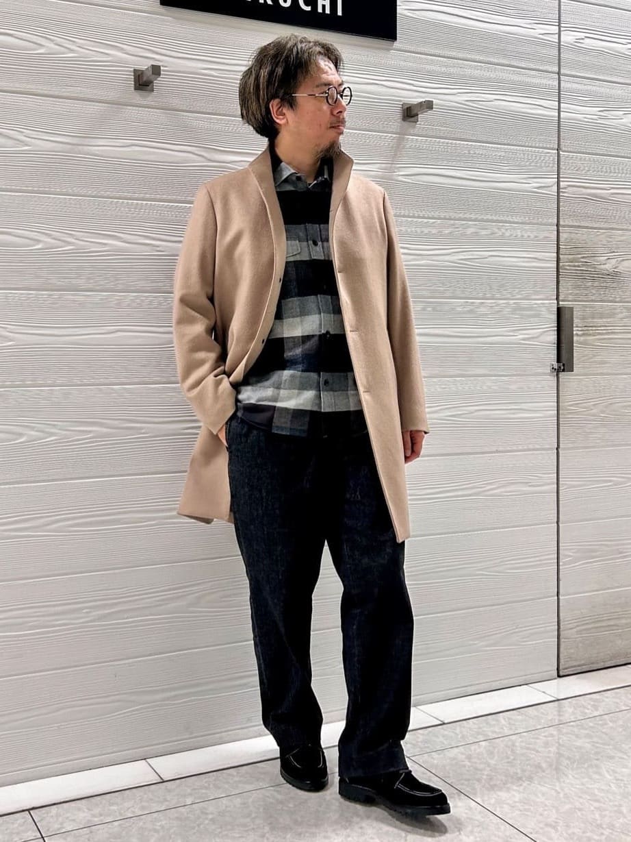 すーさんの「TAKEO KIKUCHI｜【ウールカシミヤブレンド】ビーバー調 スタンドカラー コート」を使ったコーディネート
