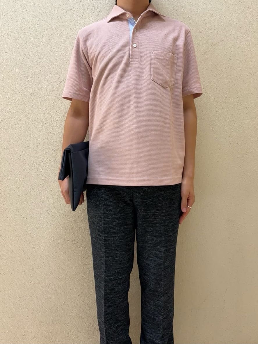 及川さんの「TAKEO KIKUCHI｜【抗菌防臭／9色5サイズ展開】ハニカムメランジ ポロシャツ」を使ったコーディネート