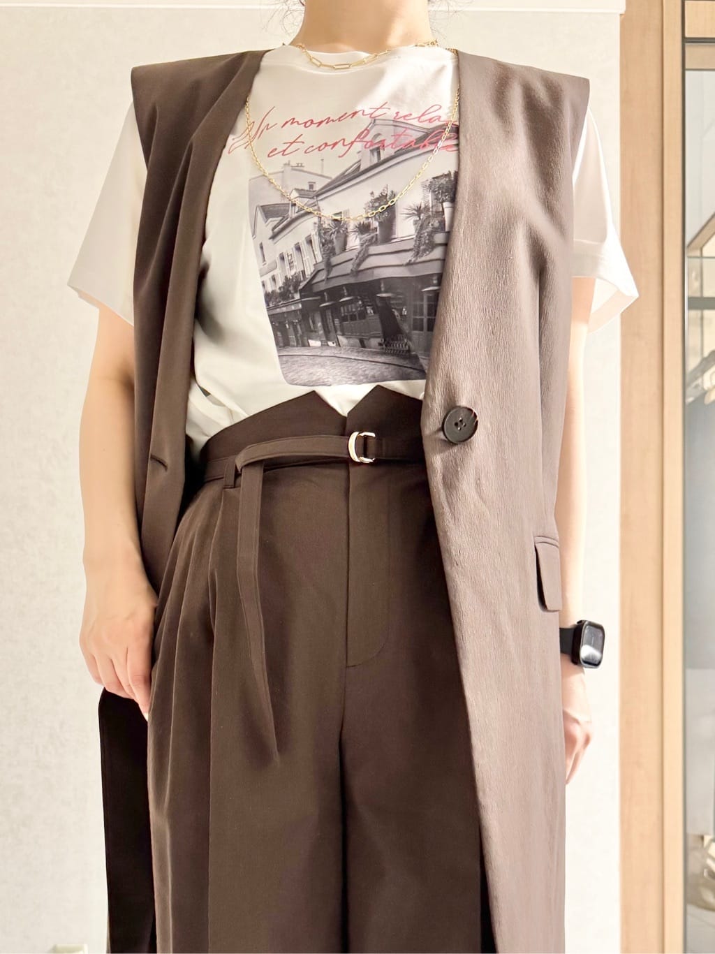 sayuさんの「UNTITLED｜◆【セットアップ可能／オンオフ】ラミー混カラーレスジレ」を使ったコーディネート