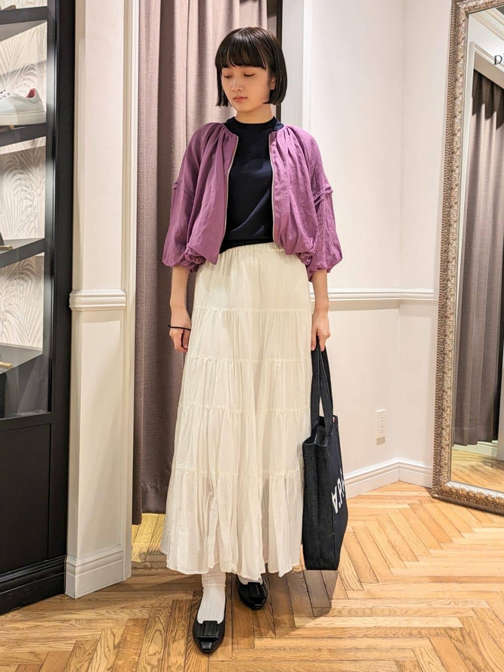 saoriさんの「DRESSTERIOR｜◆洗える/コットンボイルティアードスカート」を使ったコーディネート