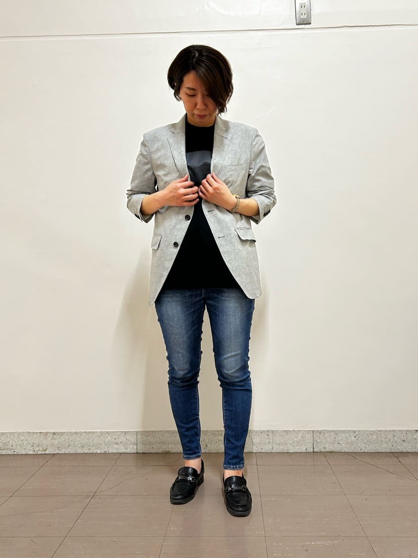 okaさんの「TAKEO KIKUCHI｜【抗菌防臭】COOL DOTS（R）ドビープリント ジャケット」を使ったコーディネート