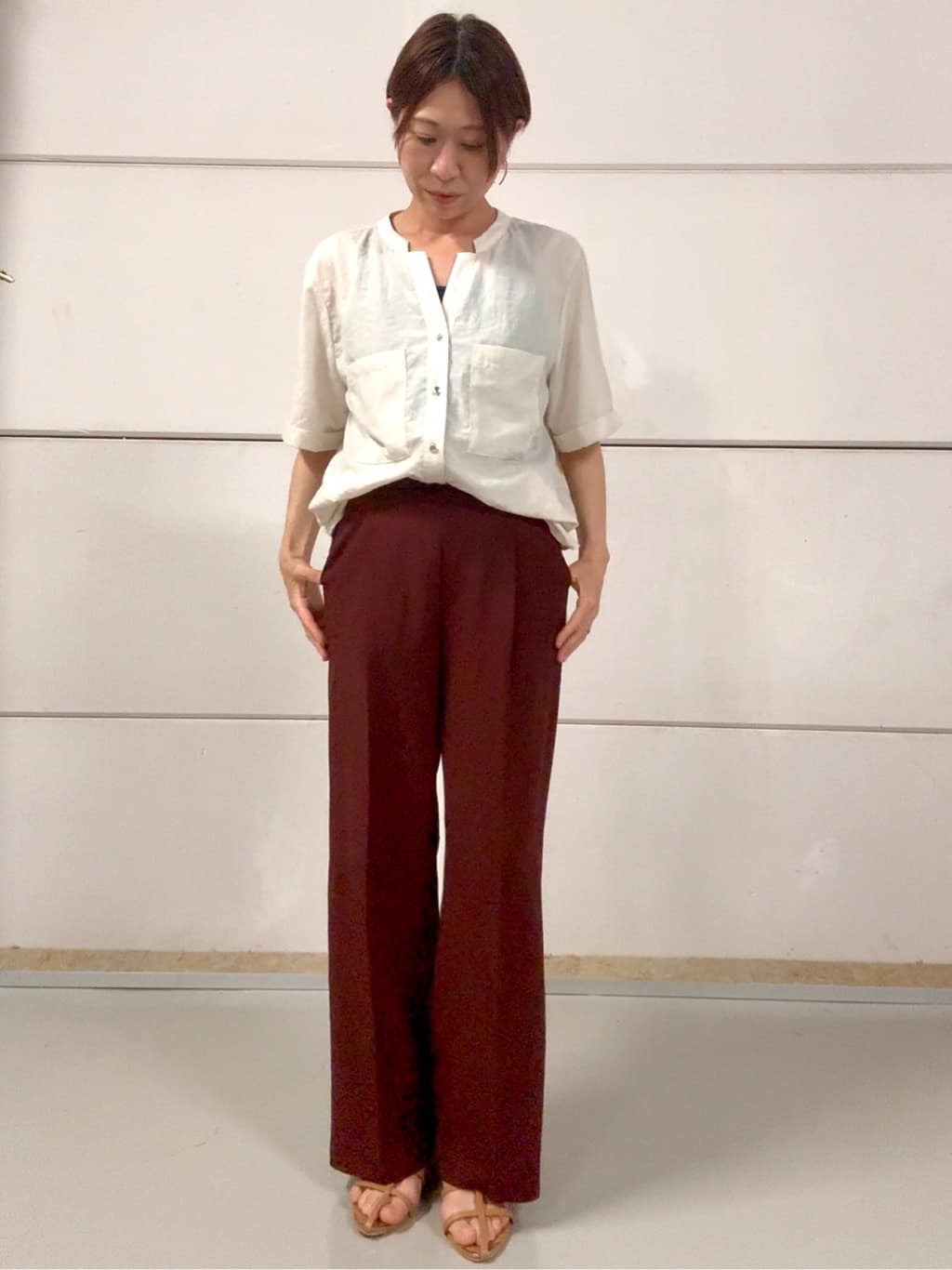 tomomiさんの「THE SHOP TK｜◆【XS-XLサイズ】麻調ワイドパンツ/洗濯機OK/from the VOICE」を使ったコーディネート