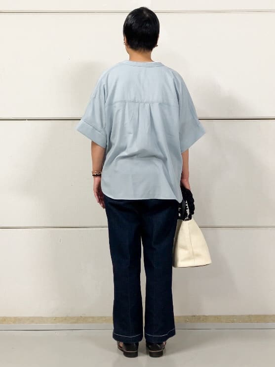 Rさんの「THE SHOP TK｜【美脚/オ―ルシーズン】デニムマリンパンツ/洗濯機OK」を使ったコーディネート