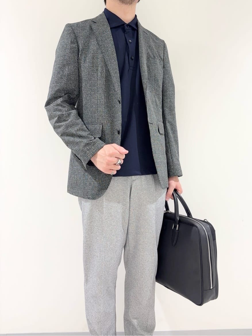 及川さんの「TAKEO KIKUCHI｜【抗菌防臭】COOL DOTS（R）ドビープリント ジャケット」を使ったコーディネート